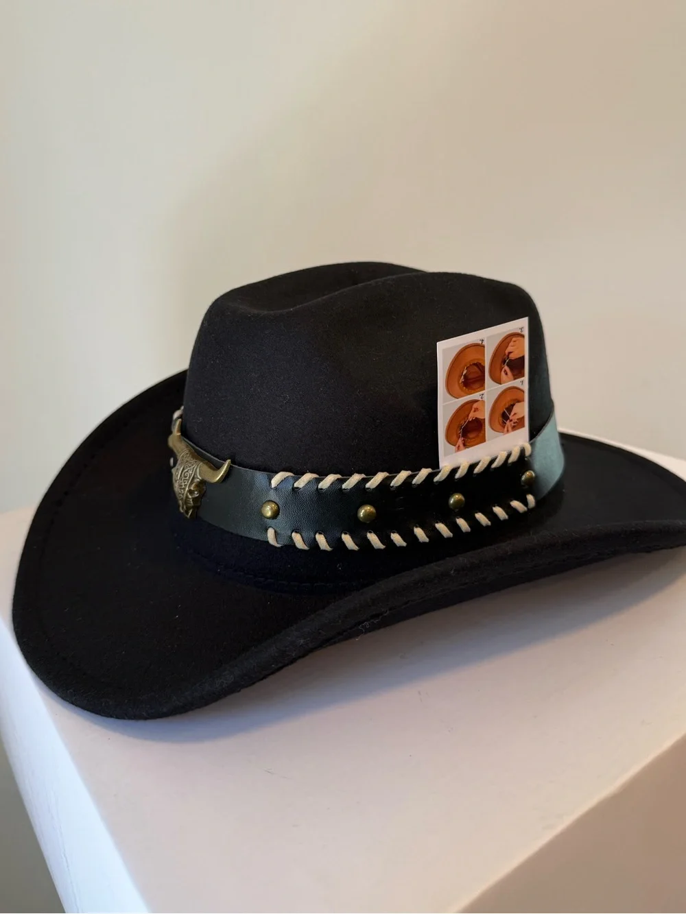 Black Western Cowboy Hat with Decorative Bull Band New Adjustable #Lux-CL